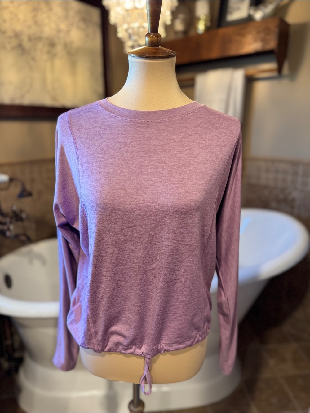 Apana Lavender Long-Sleeve Crewneck Drawstring Top small